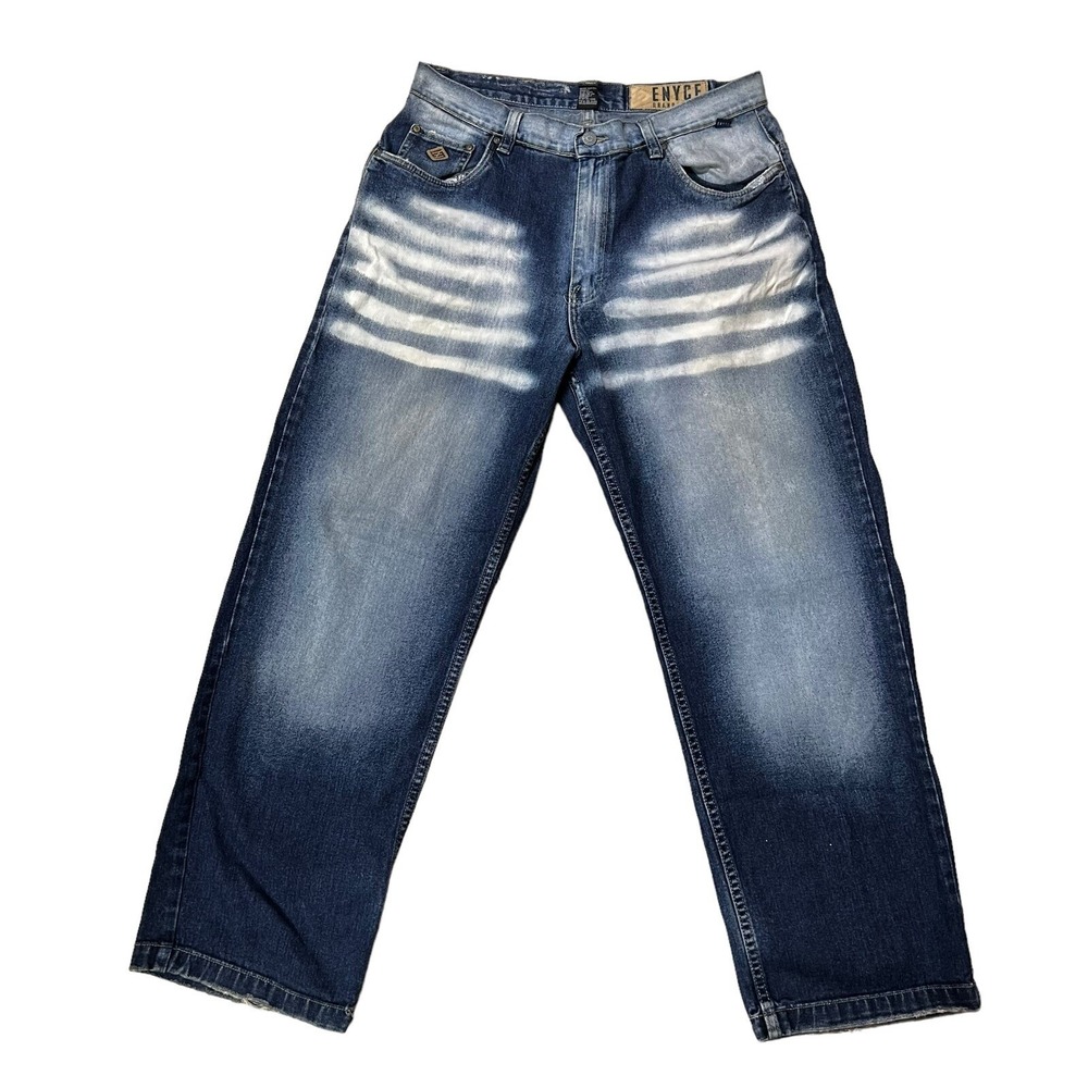 Vtg 90s Y2K Enyce Mens Baggy Jeans Blue Bleach Fade Mens 34 Hip Hop Brand Denim